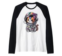 Retro Space Cat Astronaut Tee for Cat Lover Manche Raglan
