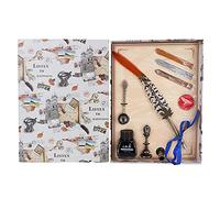 Retro Stainless Steel Nib Dip Feather Pen Set, Vintage Quill Writing Tool with Sealing Wax Kit, Natural Feather Calligraphy Pen in Gift Box for Stationery Enthusiasts and Letter Wr (Tapez 2)