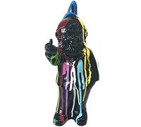 Rétro Statue en céramique Lutin Grossier Noir et Multicolore