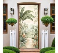 Rétro Sticker Porte Intérieure 3D Trompe-l’Œil feuilles de bananier de la jungle 83x204 cm Autocollant Porte PVC Auto-adhésif Imperméable Décoration Maison