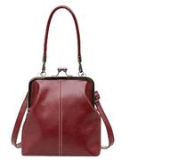 Retro Style Crossbody Bag,Vintage British Style Handbag for Women Girls,Mini Kiss Lock PU Leather Shoulder Purse (Red)