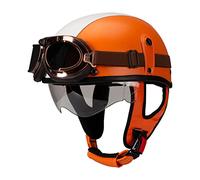 Retro Style de Vintage Cuir Moto Casque Jet Bol avec visière UV Lunettes Casque Moto Demi Jet Cuir Casque de Moto et Velo pour Moto Biker Croiseur Scooter Tournée Casque D,XL