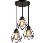 Rétro Style Industriel 3 Luminaire Lampe Suspendue Noir Abat-jour forme diamant E27 Noir