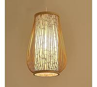 Retro Style Lantern Pendant Lamp Handmade Rattan Lampshade Floral Print Creativity Bedroom Living Room Hanging Light Teahouse Bar Cafe Club Bamboo Chandelier E27 (B 25 * 40cm)