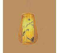 Retro Style Lantern Pendant Lamp Handmade Rattan Lampshade Floral Print Creativity Bedroom Living Room Hanging Light Teahouse Bar Cafe Club Bamboo Chandelier E27 (A 25 * 40cm)