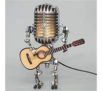 Retro Style Microphone Robot Lamp Holding Guitare Vintage | Robot Desk Lamp with LED | Creative Steampunk lamp for Bedrooms, Bar, Restaurant