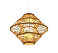 Retro Style Natural Material Chandelier Woven Wooden Pendant Light Adjustable Hanging Lamp for Dining Living Room Kitchen Island(15.7in)