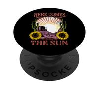 Retro Summer Here Comes The Sun Graphic Flower Vintage PopSockets PopGrip Adhésif