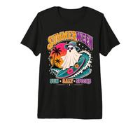 Rétro Summerween Surf Fantôme Plage Halloween Ocean Vibes T-Shirt Haut de Gamme