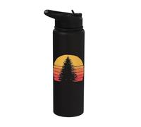 Retro Sun Minimalist Pine Tree Design - Graphic 80's Stainless Steel Insulated Water Bottle