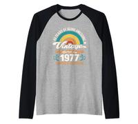 Retro Sunset 49 Years of Awesome Born 1977-49e Anniversaire Manche Raglan
