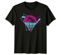 Retro Sunset Palm Tree Graphic 80s Nostalgic T-Shirt Black XL