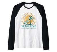 Retro Sunset Palm Trees Hilton Head Island Caroline du Sud Manche Raglan