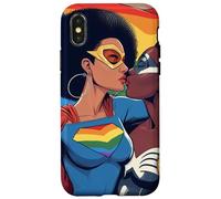Rétro Superhéros Embrassant Lesbienne LGBT Queer Noir Amour Meme Coque pour iPhone X/XS