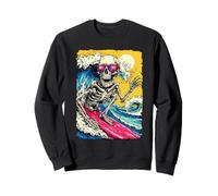 Rétro Surf Squelette Surfer équitation Vague Coucher de Soleil Summerween Sweatshirt