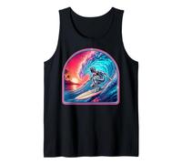 Retro Surfer Riding Vibrant Ocean Wave Débardeur