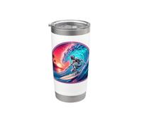 Retro Surfer Riding Vibrant Ocean Wave Gobelet isotherme en acier inoxydable double paroi