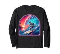 Retro Surfer Riding Vibrant Ocean Wave Manche Longue