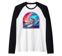 Retro Surfer Riding Vibrant Ocean Wave Manche Raglan