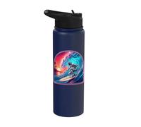 Retro Surfer Riding Vibrant Ocean Wave Stainless Steel Insulated Water Bottle