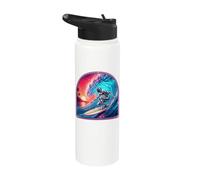 Retro Surfer Riding Vibrant Ocean Wave Stainless Steel Insulated Water Bottle