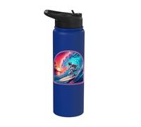 Retro Surfer Riding Vibrant Ocean Wave Stainless Steel Insulated Water Bottle