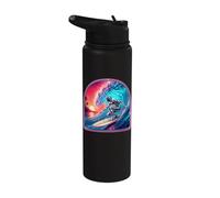 Retro Surfer Riding Vibrant Ocean Wave Stainless Steel Insulated Water Bottle