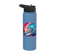 Retro Surfer Riding Vibrant Ocean Wave Stainless Steel Insulated Water Bottle