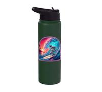 Retro Surfer Riding Vibrant Ocean Wave Stainless Steel Insulated Water Bottle