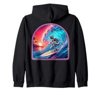 Retro Surfer Riding Vibrant Ocean Wave Sweat à Capuche