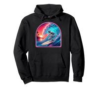 Retro Surfer Riding Vibrant Ocean Wave Sweat à Capuche