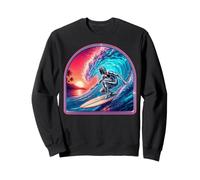 Retro Surfer Riding Vibrant Ocean Wave Sweatshirt