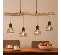 VINTAGE plafonnier pendule poutre bois salle à manger treillis suspension noir Globo 54017-4HH