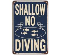 Retro Swimming Pool Metal Tin Sign Shallow Water Reminder for Garden Yard Porch Bar Home Kitchen Decor 8 X 12 in