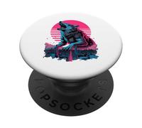 Retro Synthwave Kaiju Loup Monstre Loups PopSockets PopGrip Adhésif