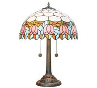 Retro Table Lamp 16 inch Stained Glass Lampshade with Resin Base Mediterranean Baroque Rose Dragonfly Sunflower Table Light Bedroom Bedside Nightstand Study Office Lighting,Tulip