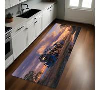Rétro Tapis de Cuisine Train à Vapeur Long Antidérapant Antifatigue Absorbant Lavable Devant Évier Décoration Maison 40 x 120 cm