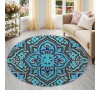 Rétro Tapis Rond Enfant 120 cm, Motifs géométriques Mandalas Lignes Poils Courts Doux, Lavable en Machine & Antidérapant, Petite Moquette Confortable pour Cuisine entrée