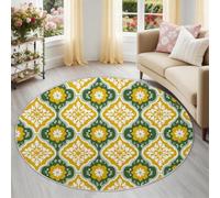 Rétro Tapis Rond Enfant 120 cm, Motifs géométriques Mandalas Poils Courts Doux, Lavable en Machine & Antidérapant, Petite Moquette Confortable pour Terrasse Porche