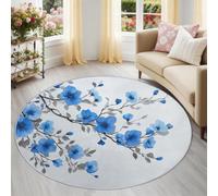 Rétro Tapis Rond Enfant 180 cm, Abstrait Branches d'arbre Fleurs Poils Courts Doux, Lavable en Machine & Antidérapant, Petite Moquette Confortable pour Hall d'entrée Bureau