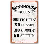 Retro Tin Sign Bunkhouse Rules No Fighting Fussing Cussing 8 X 12 in
