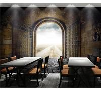 Rétro Tridimensionnel Château Ciel Chemin Papier Peint 3D Installation Facile Intissé Tapisserie Bureau Salon Canapé Chambre Décoration Murale-200cm×140cm