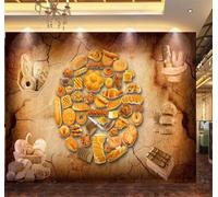 Rétro Tridimensionnel Minimaliste Pain Dessert Papier Peint 3D Installation Facile Intissé Tapisserie Bureau Salon Canapé Chambre Décoration Murale-200cm×140cm
