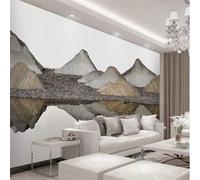 Rétro Tridimensionnel Sommets Montagneux Lacs Reflets Papier Peint 3D Installation Facile Intissé Tapisserie Bureau Salon Canapé Chambre Décoration Murale-200cm×140cm