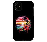 Retro Tropical Sunset Surf Wave Hibiscus Fleurs Plage Vibes Coque pour iPhone 11