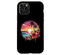 Retro Tropical Sunset Surf Wave Hibiscus Fleurs Plage Vibes Coque pour iPhone 11 Pro