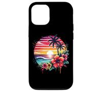 Retro Tropical Sunset Surf Wave Hibiscus Fleurs Plage Vibes Coque pour iPhone 12/12 Pro
