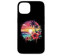 Retro Tropical Sunset Surf Wave Hibiscus Fleurs Plage Vibes Coque pour iPhone 13