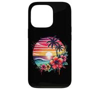 Retro Tropical Sunset Surf Wave Hibiscus Fleurs Plage Vibes Coque pour iPhone 13 Pro