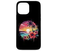 Retro Tropical Sunset Surf Wave Hibiscus Fleurs Plage Vibes Coque pour iPhone 13 Pro Max